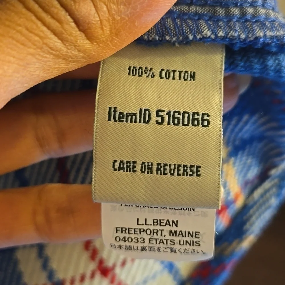 L.L. Bean Blue Plaid Button Front Knit Cotton Pocket Shirt Shacket NWOT